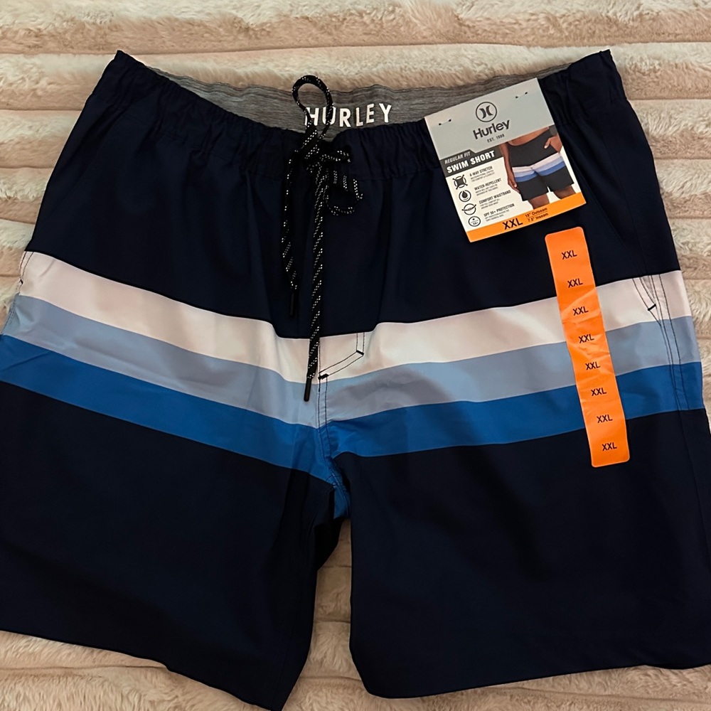 Hurley Men's Navy and Blue Board Shorts swim shorts new XXL